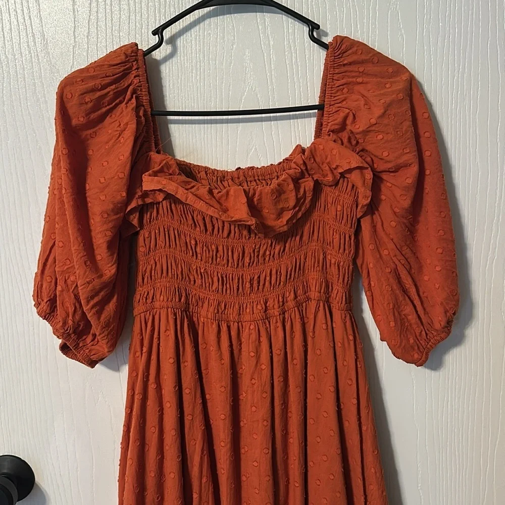 Rust Orange Smocked Midi Dress - Picture 6 of 7